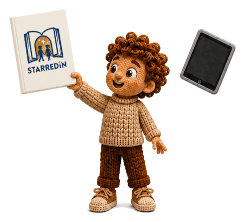 A child happily choosing their personalized Theme Book over a tablet.